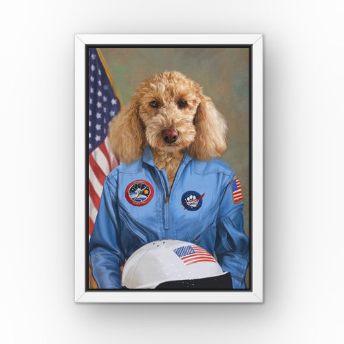 The Sally custom pet canvas in a white floating frame