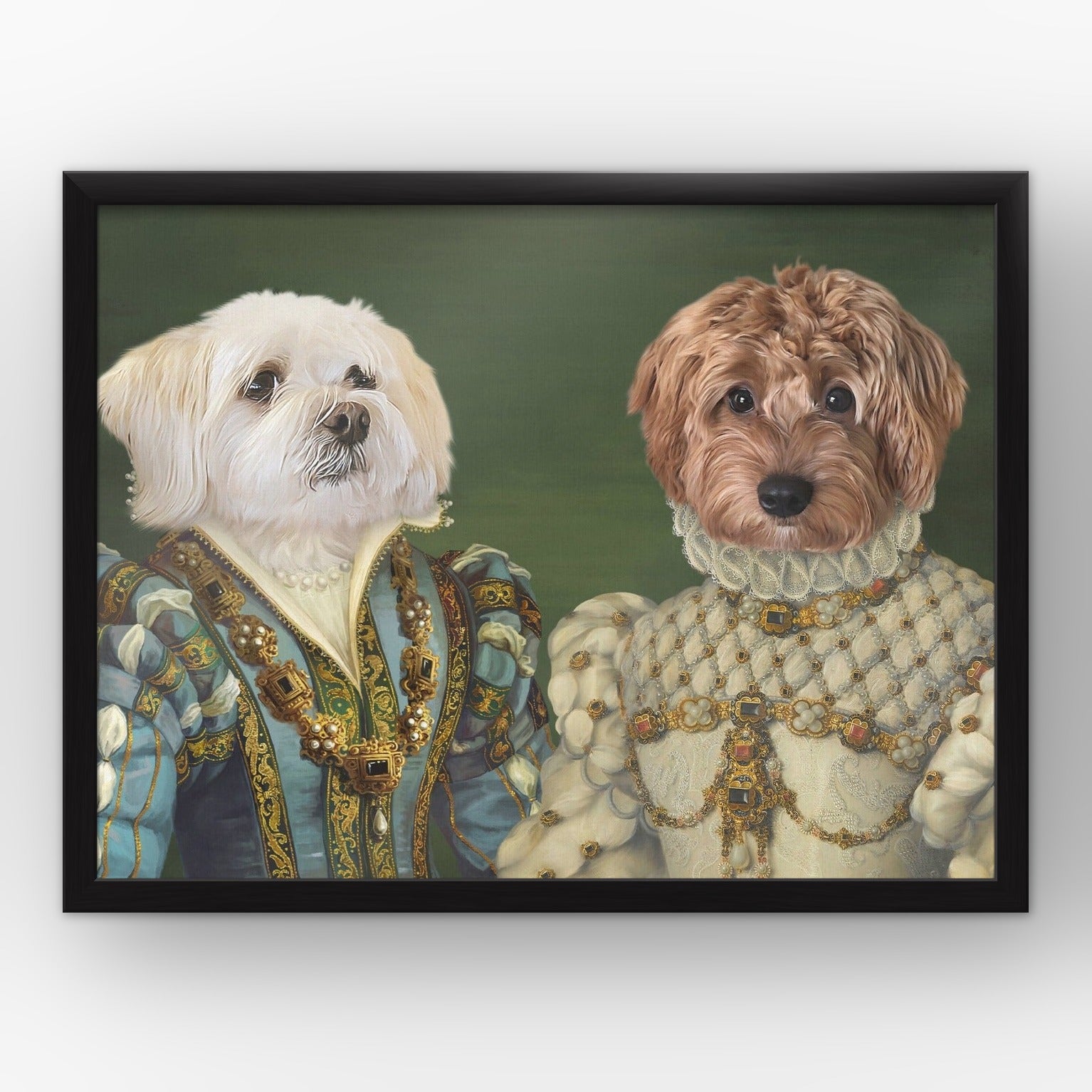 The Sapphire Queen and Princess custom pet poster in a black frame