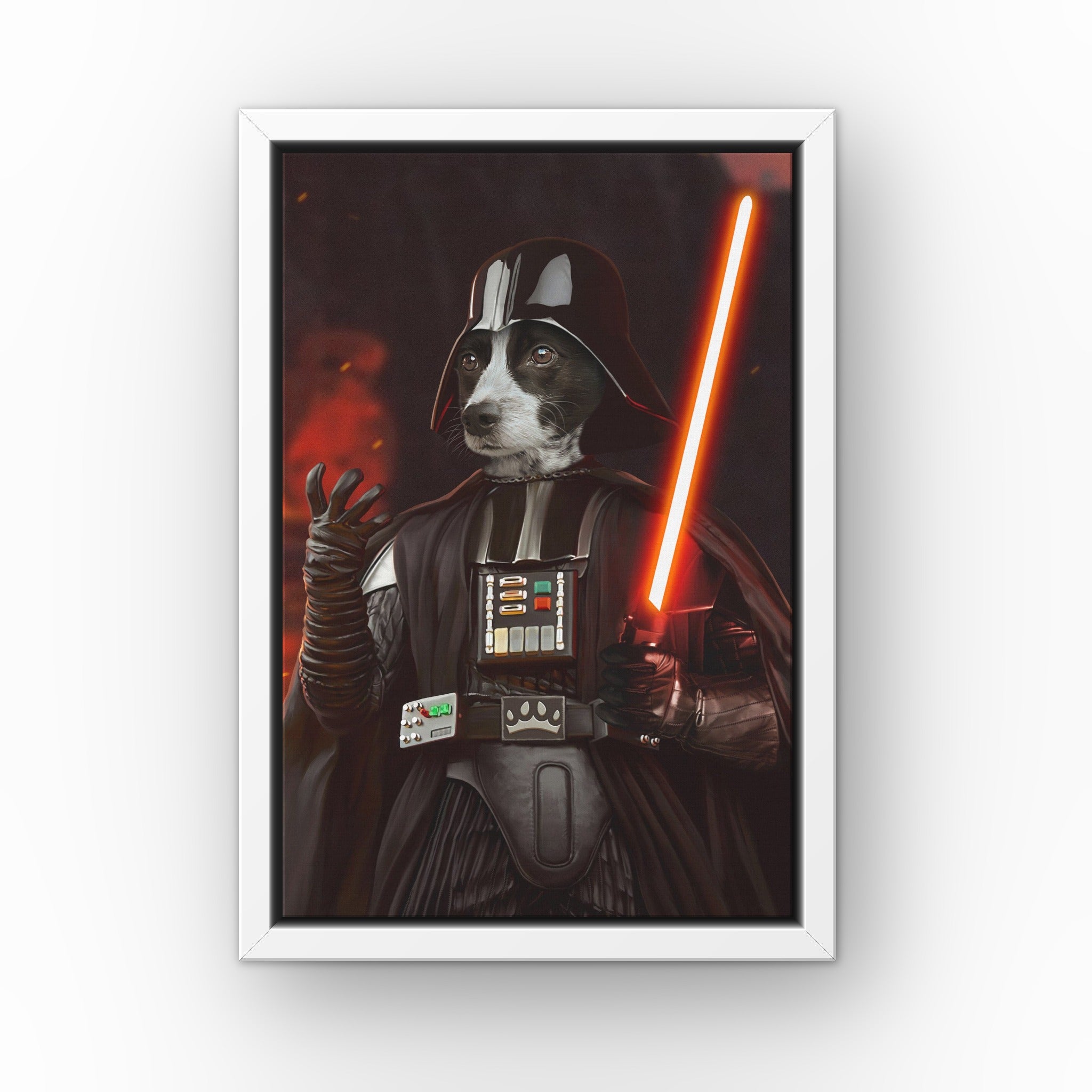 The Sci Fi Lord custom pet canvas in a white floating frame