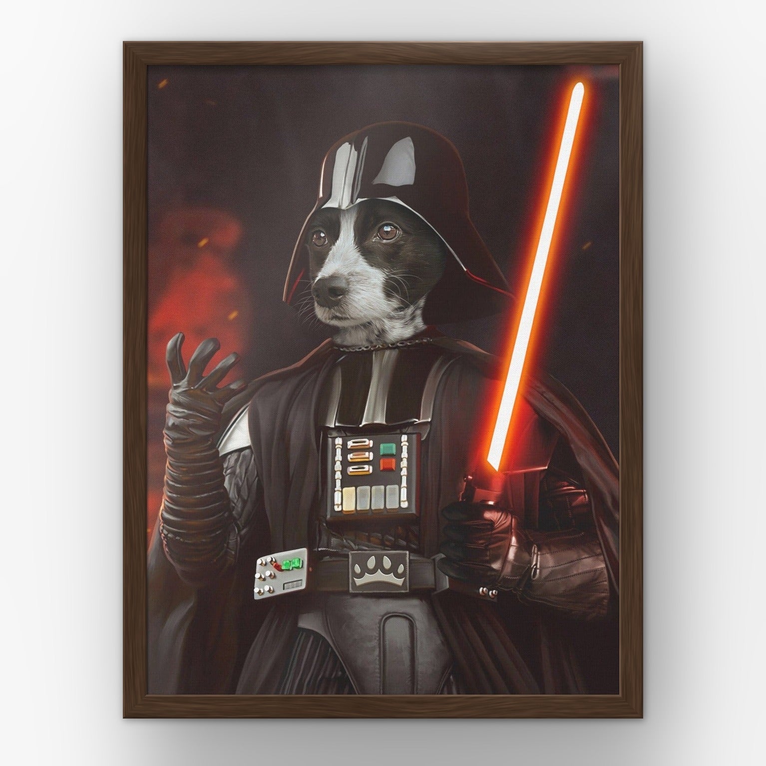 The Sci Fi Lord custom pet poster in a walnut frame
