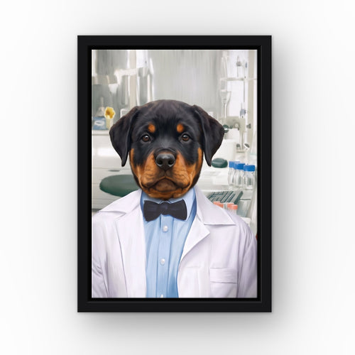 The Scientist custom pet canvas in a black floating frame