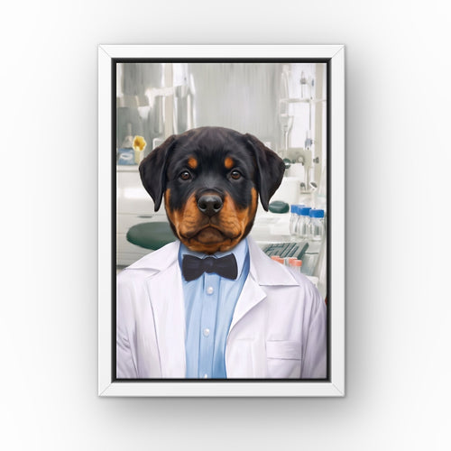 The Scientist custom pet canvas in a white floating frame