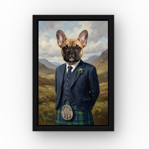 The Scottish Highlander custom pet canvas in a black floating frame