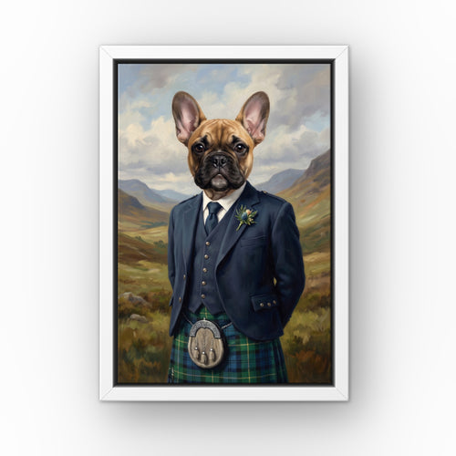 The Scottish Highlander custom pet canvas in a white floating frame