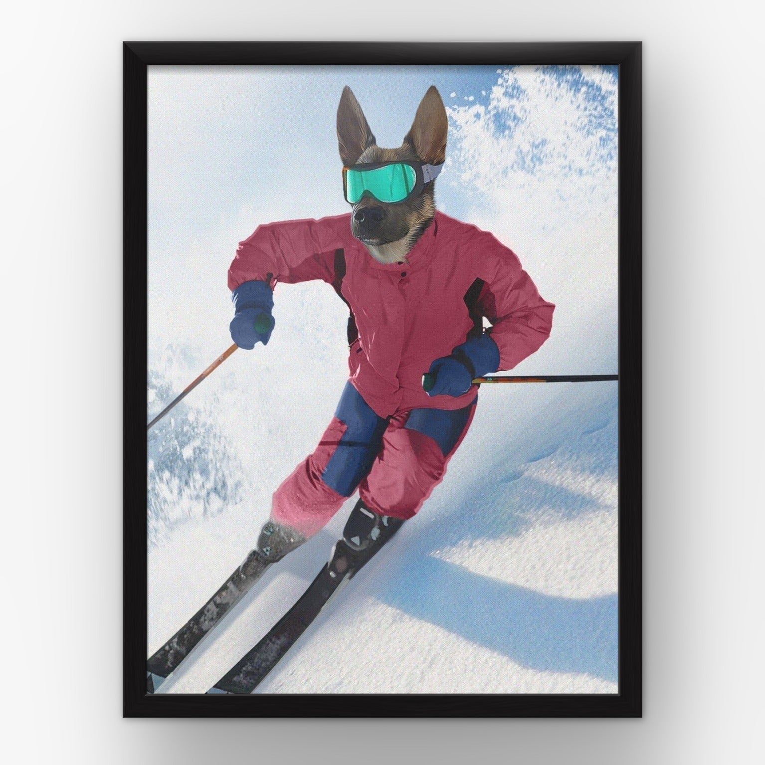 The Skiier custom pet poster in a black frame