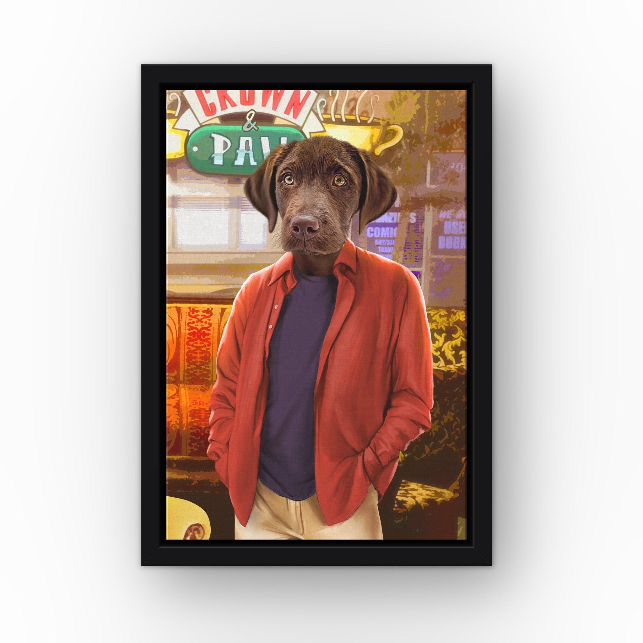 The Smart Friend custom pet canvas in a black floating frame
