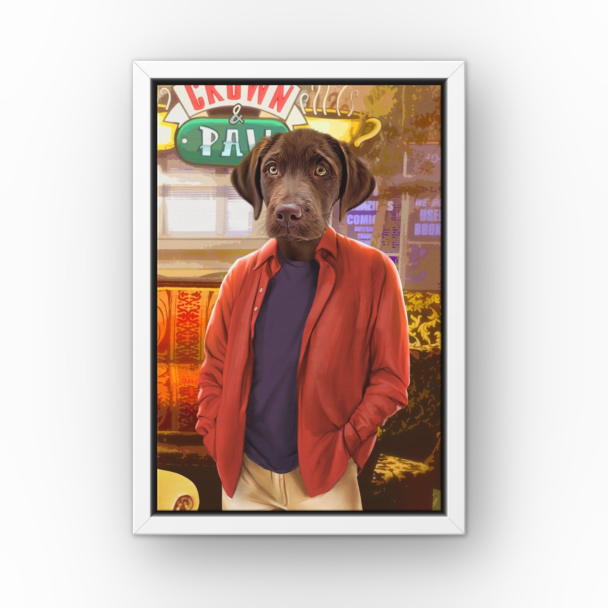 The Smart Friend custom pet canvas in a white floating frame