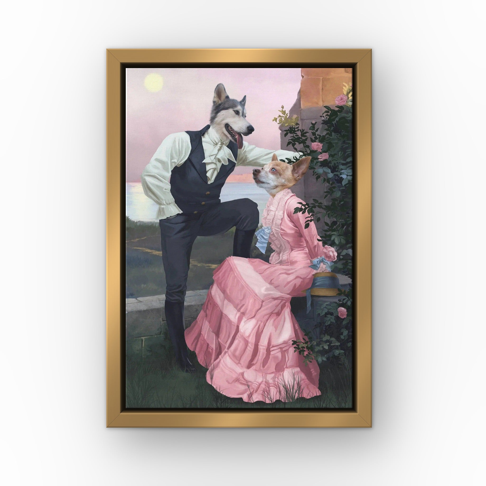 The Smooth Talkers custom pet canvas in a gold floating frame