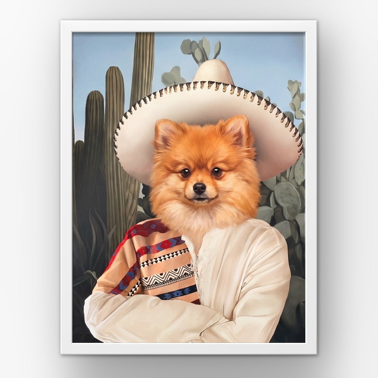 The Sombrero custom pet poster in a white frame