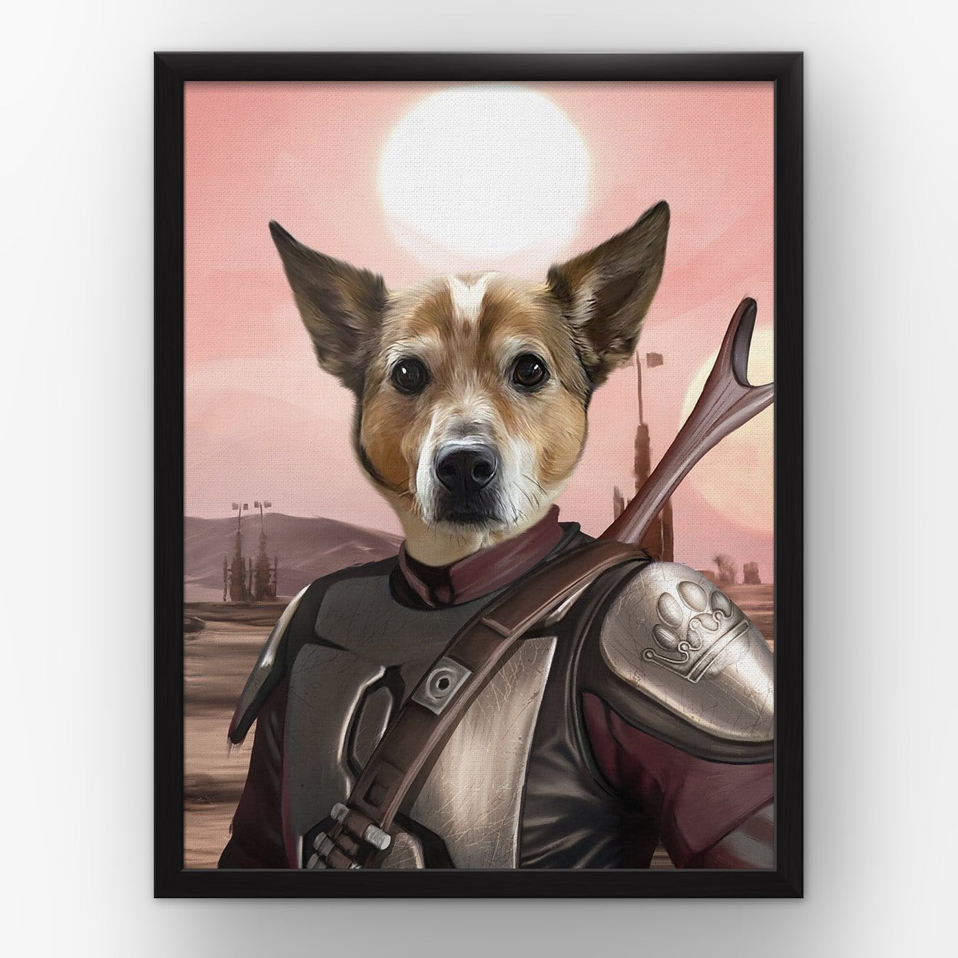 The Space Hunter custom pet poster in a black frame