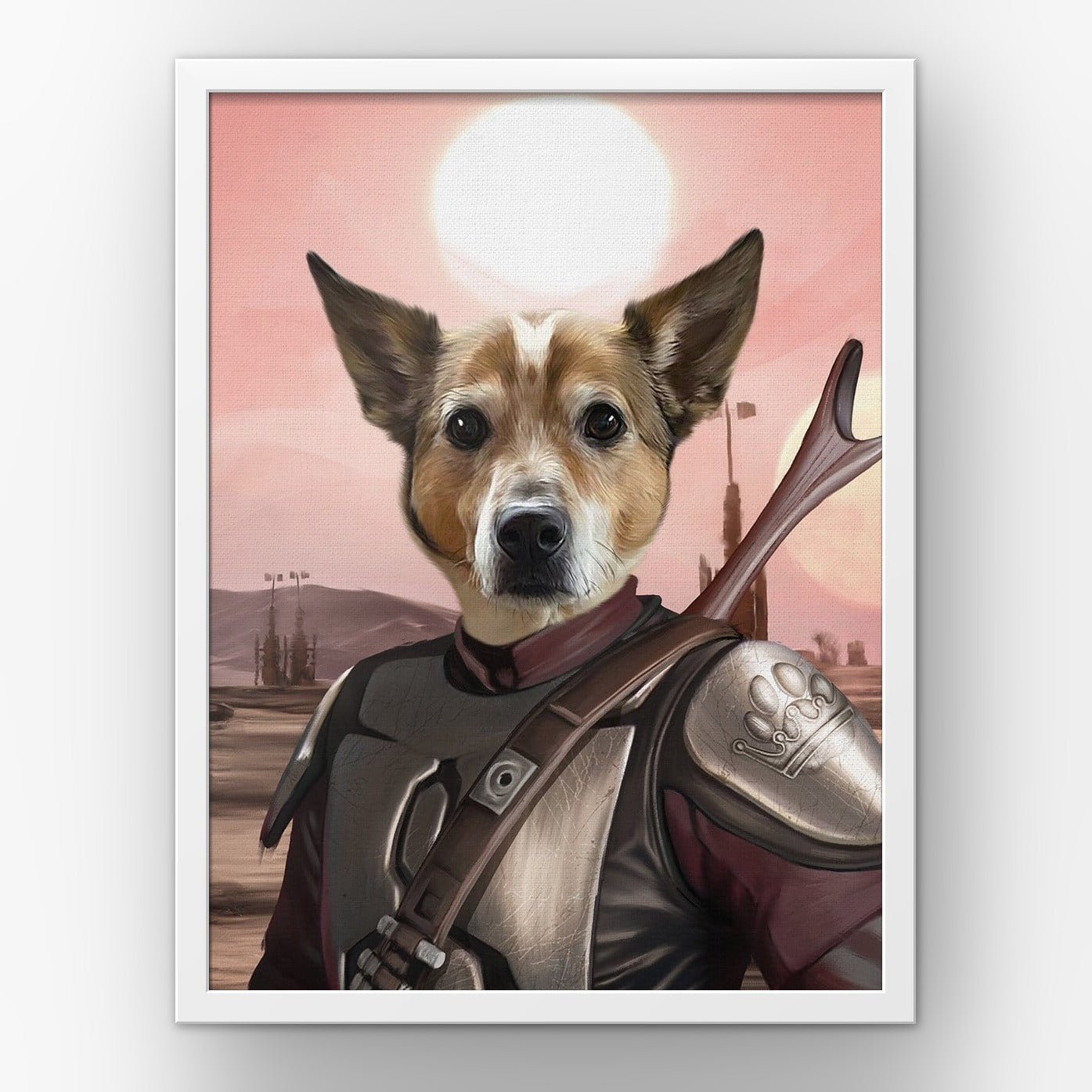 The Space Hunter custom pet poster in a white frame