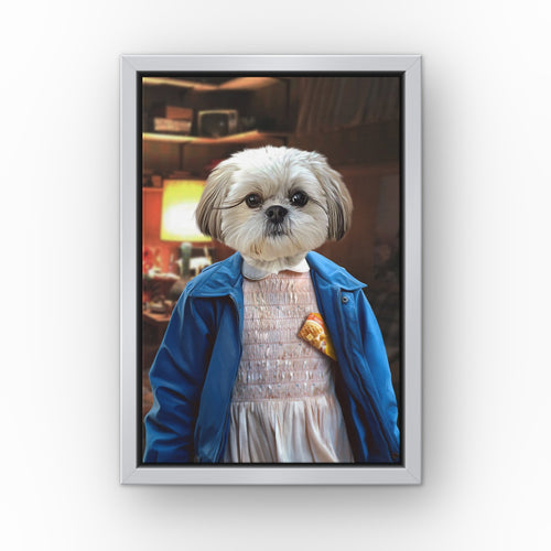 The Strange Girl (Basement) custom pet canvas in a silver floating frame