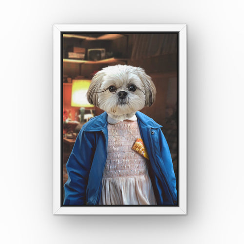 The Strange Girl (Basement) custom pet canvas in a white floating frame