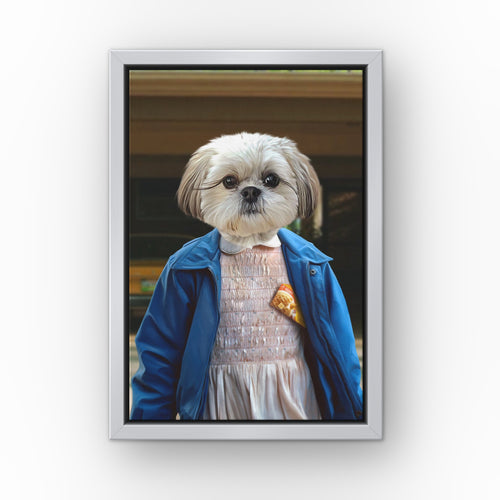 The Strange Girl (Garage) custom pet canvas in a silver floating frame