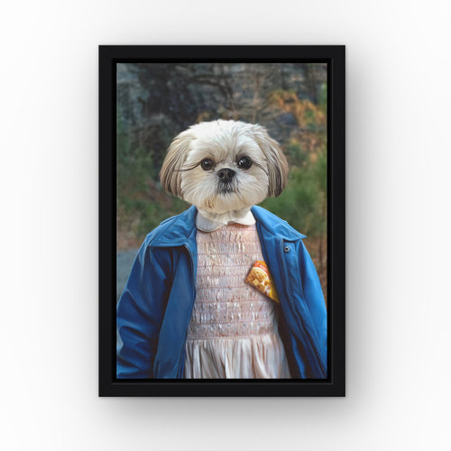 The Strange Girl (Roadside) custom pet canvas in a black floating frame