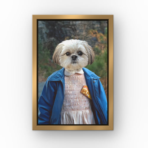 The Strange Girl (Roadside) custom pet canvas in a gold floating frame