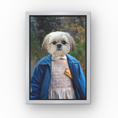 The Strange Girl (Roadside) custom pet canvas in a silver floating frame