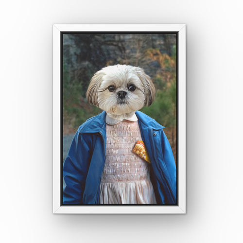 The Strange Girl (Roadside) custom pet canvas in a white floating frame