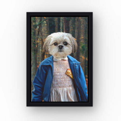 The Strange Girl (The Woods) custom pet canvas in a black floating frame