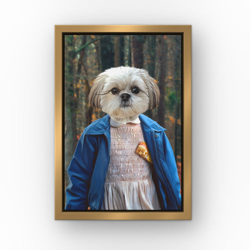 The Strange Girl (The Woods) custom pet canvas in a gold floating frame