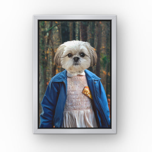 The Strange Girl (The Woods) custom pet canvas in a silver floating frame