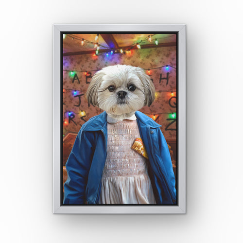 The Strange Girl (Wall of Lights) custom pet canvas in a silver floating frame