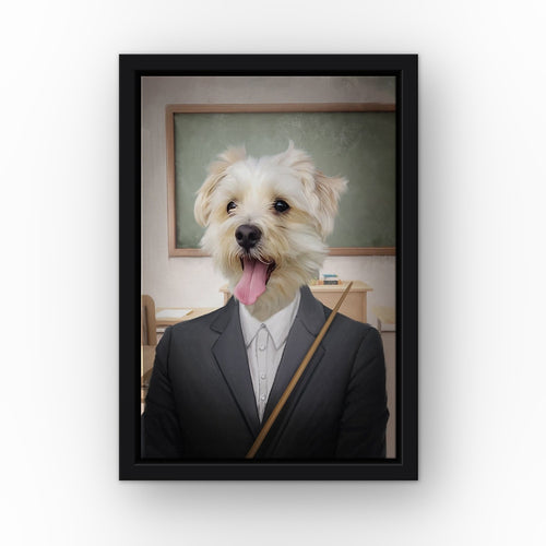 The Teacher custom pet canvas in a black floating frame