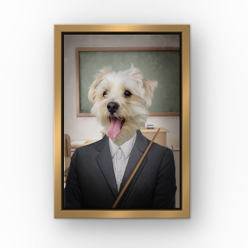 The Teacher custom pet canvas in a gold floating frame