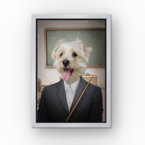 The Teacher custom pet canvas in a silver floating frame
