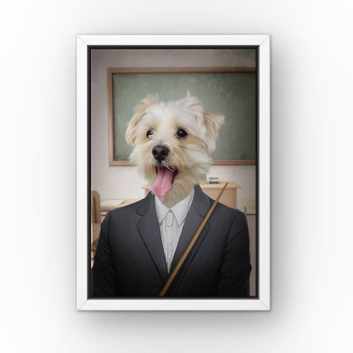 The Teacher custom pet canvas in a white floating frame