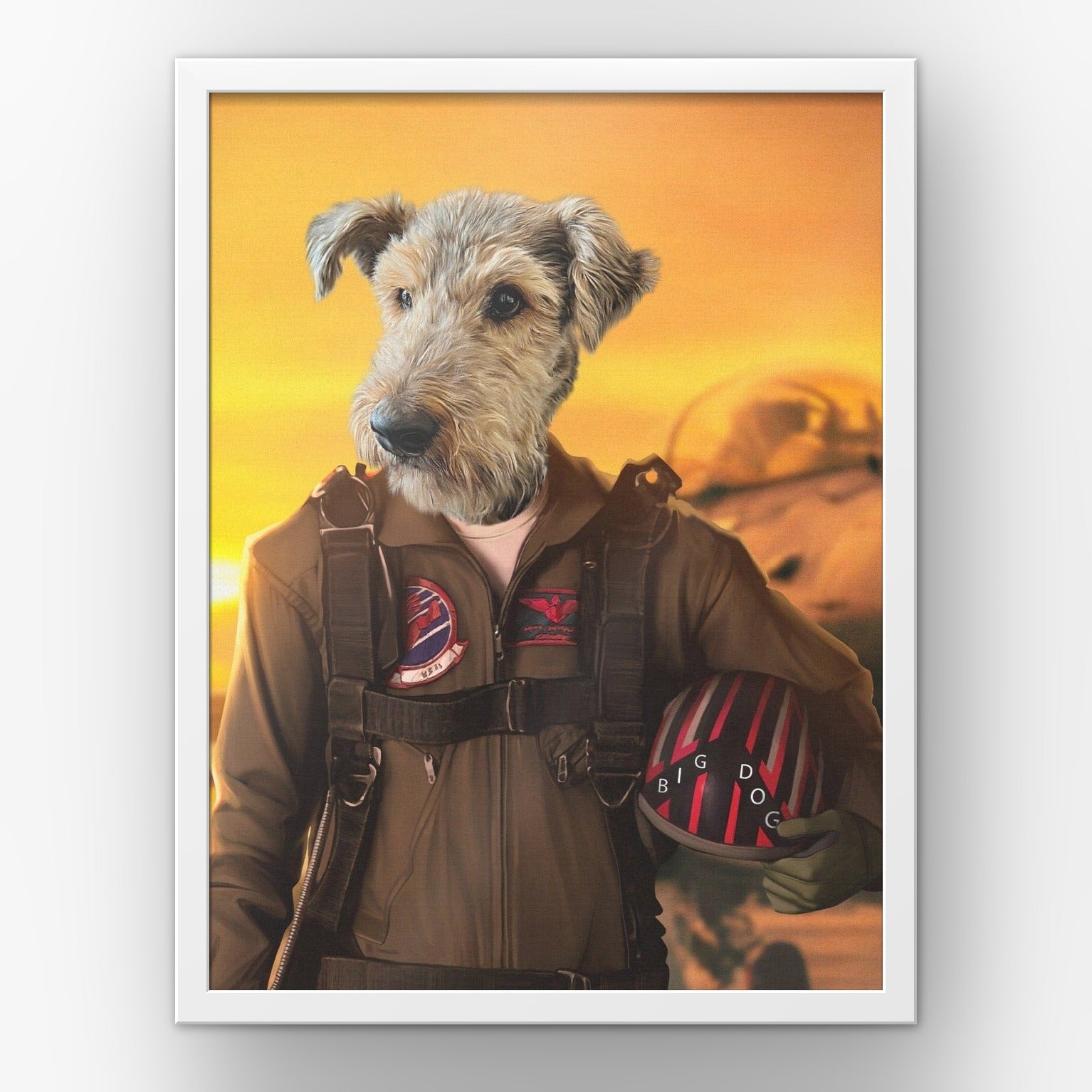 The Top Pilot custom pet poster in a white frame