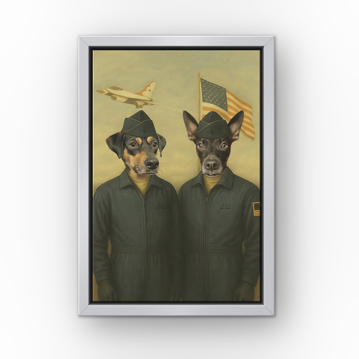 The US Air Men custom pet canvas in a silver floating frame
