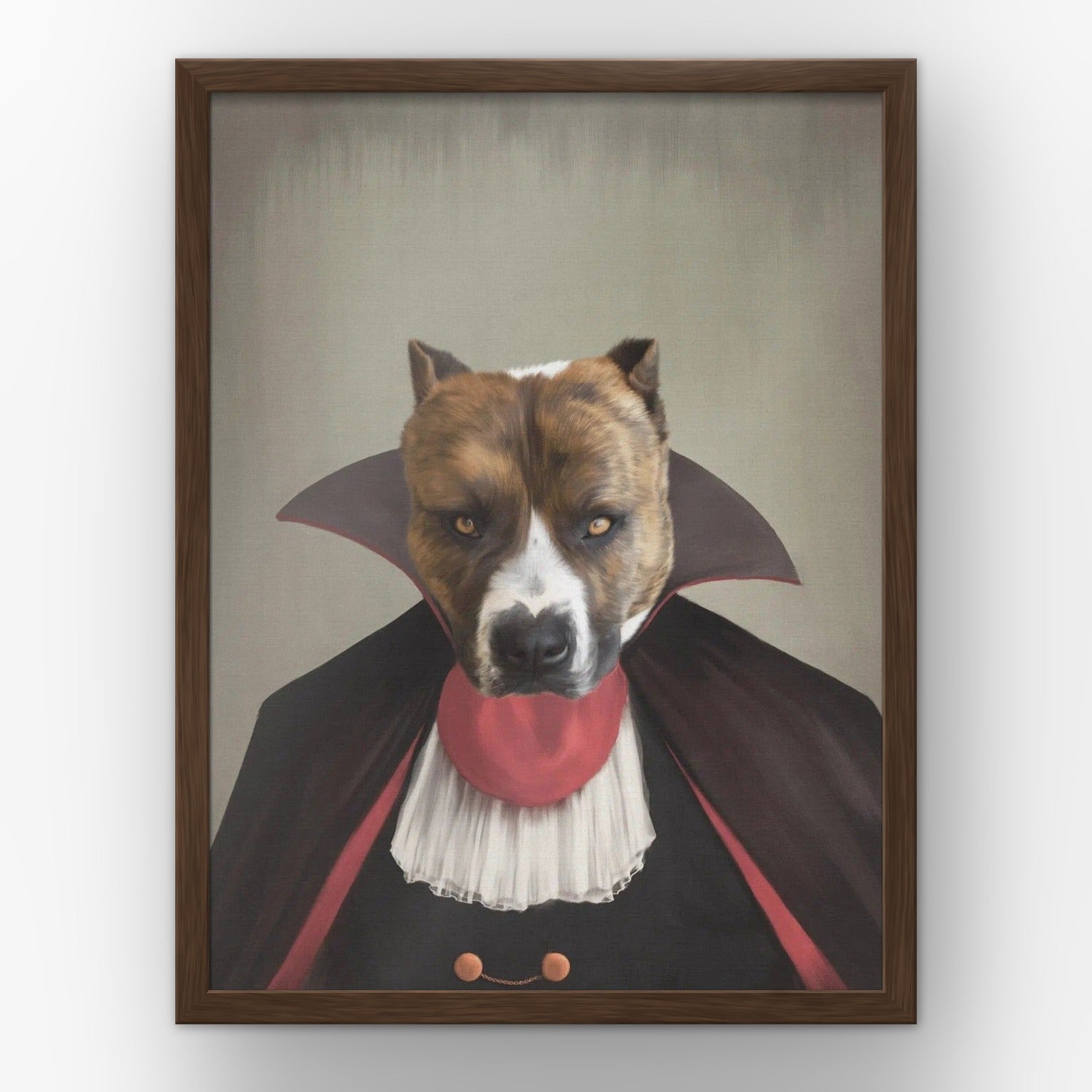 The Vampire custom pet poster in a walnut frame
