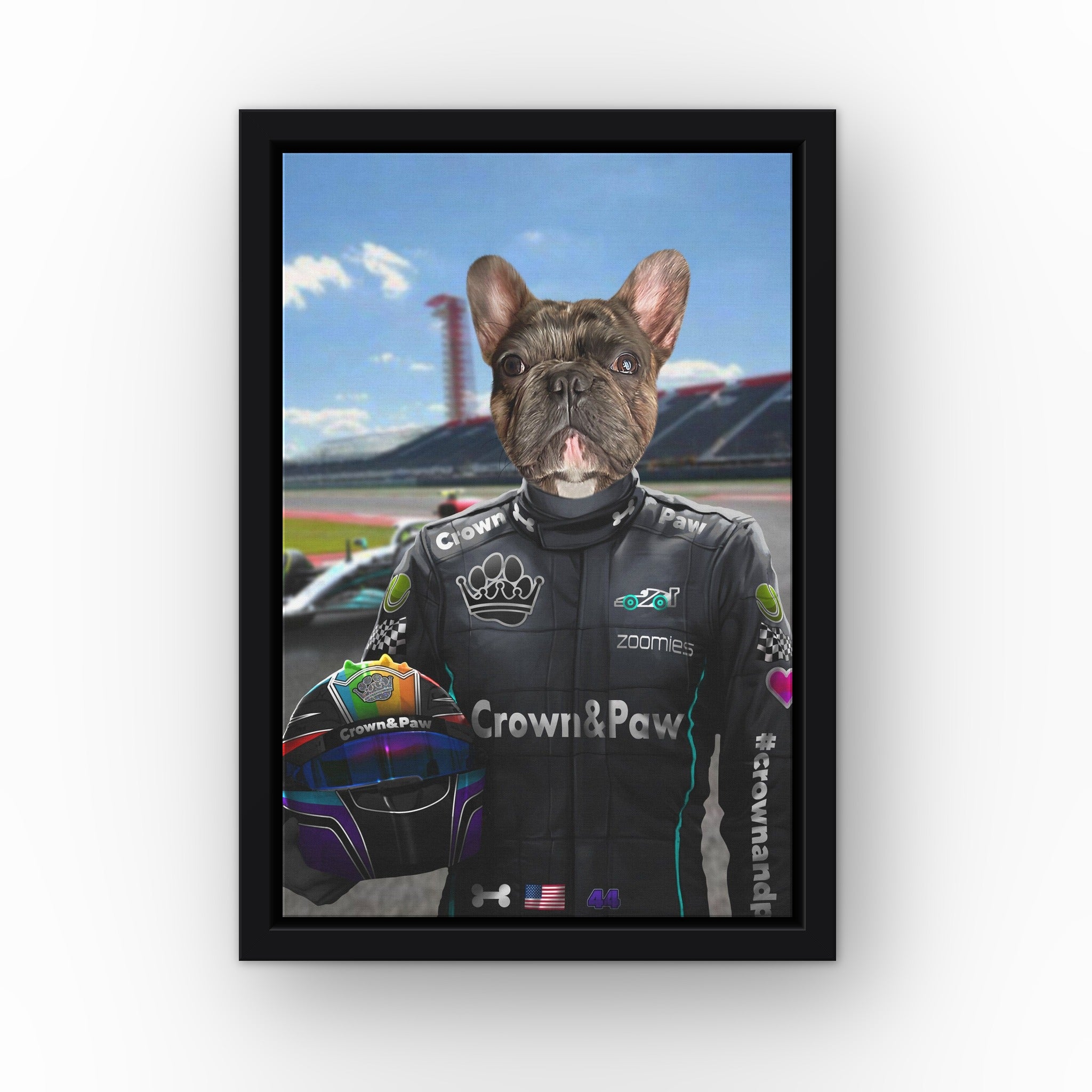 The Veteran Driver custom pet canvas in a black floating frame