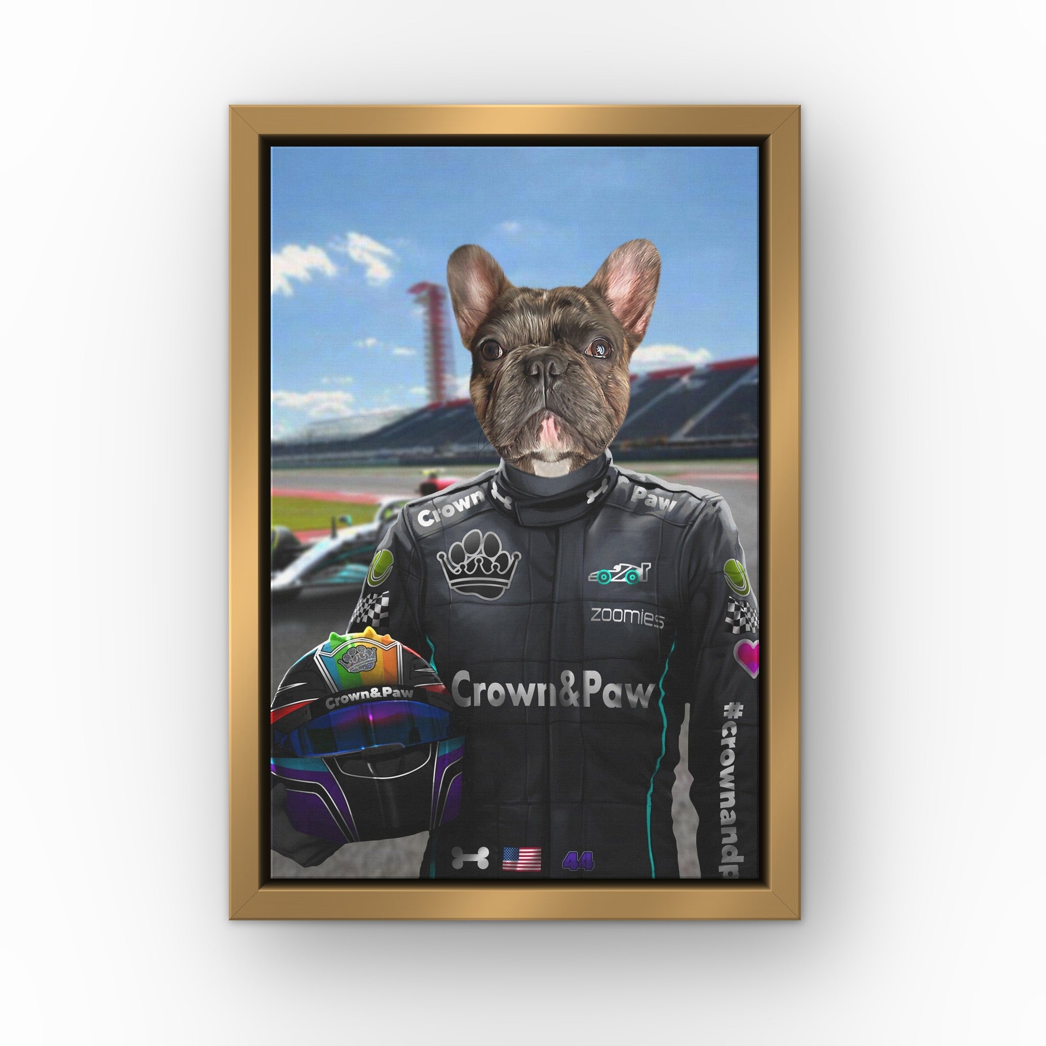 The Veteran Driver custom pet canvas in a gold floating frame