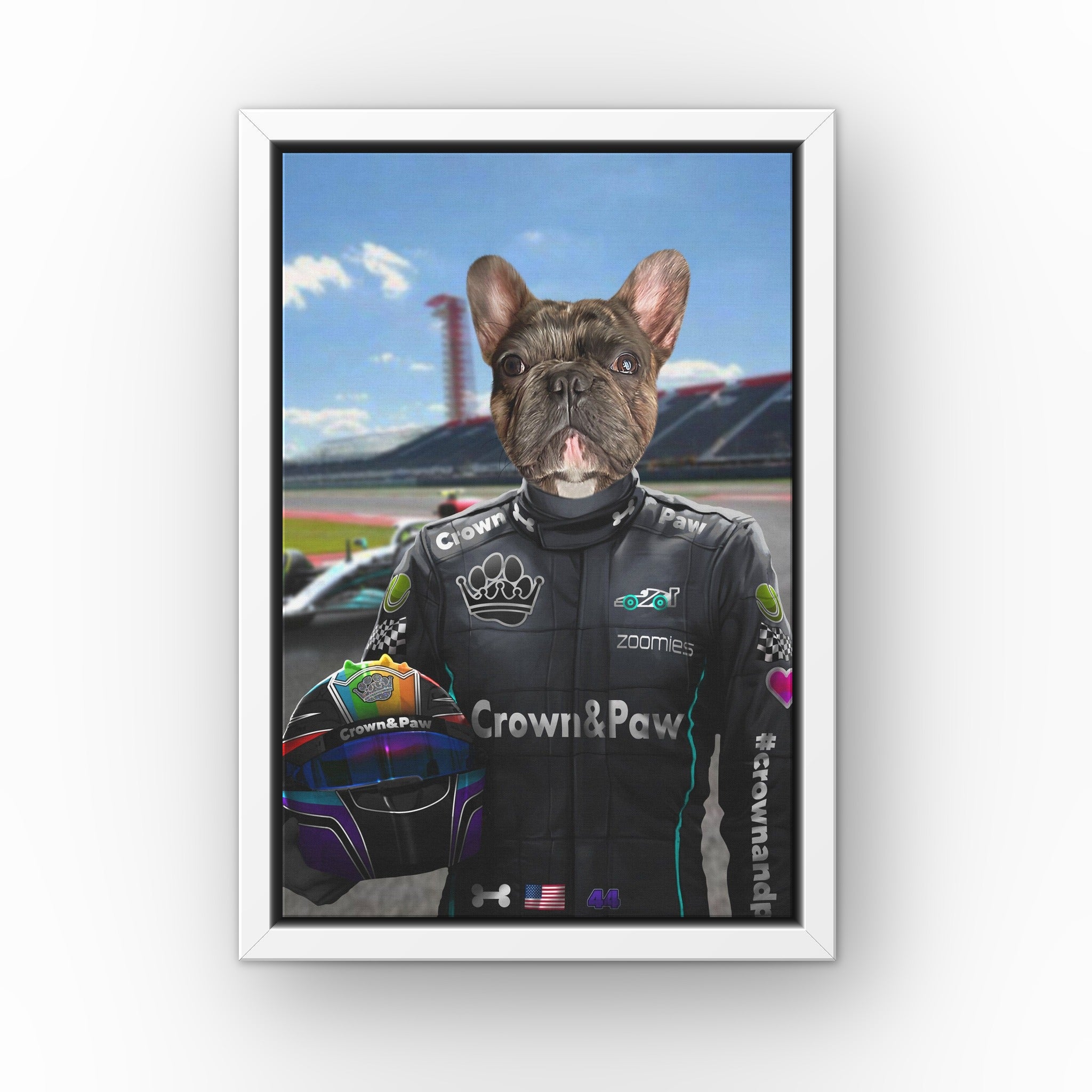 The Veteran Driver custom pet canvas in a white floating frame
