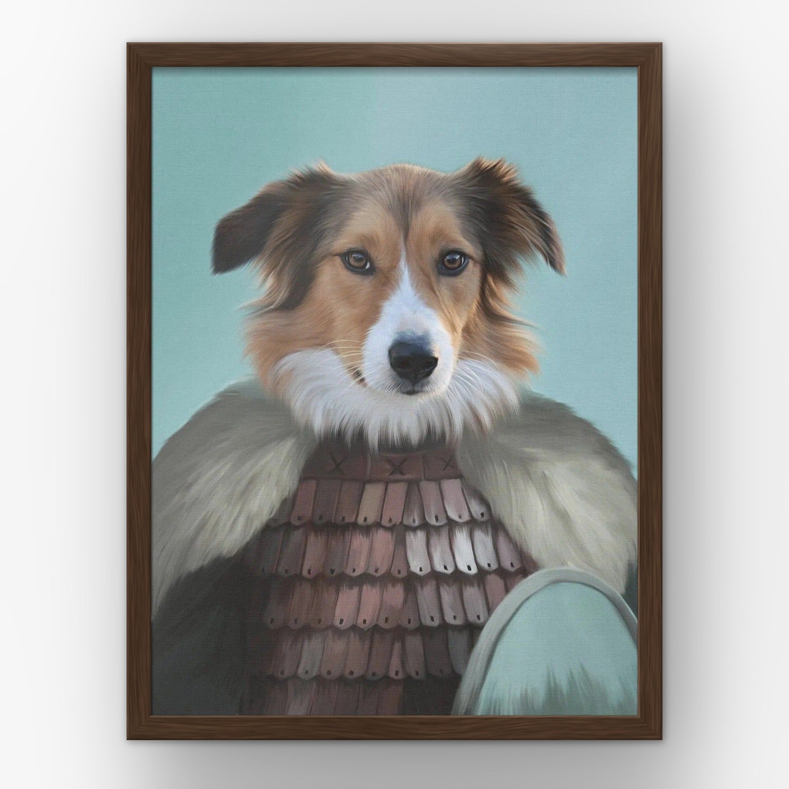 The Viking custom pet poster in a walnut frame