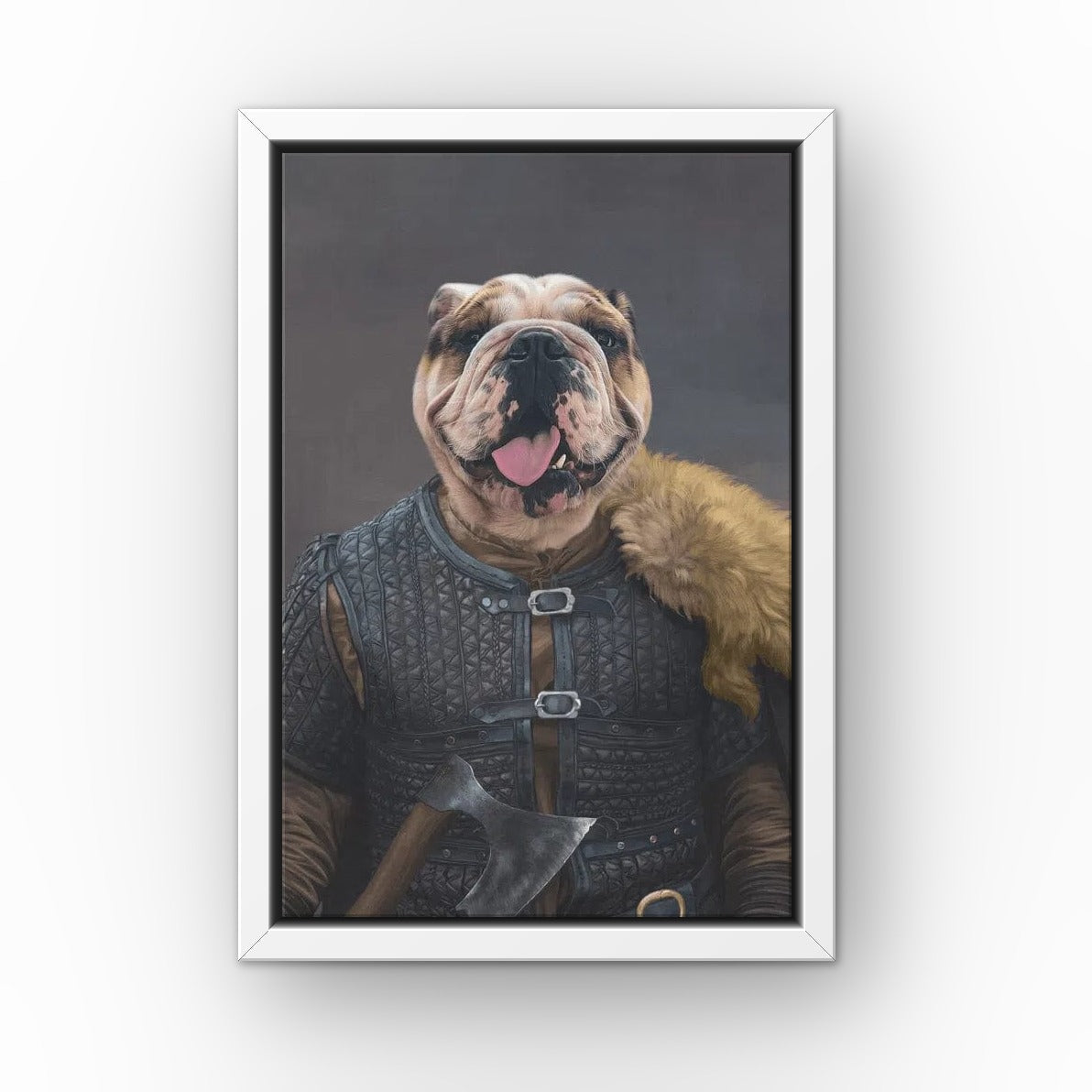 The Viking Leader custom pet canvas in a white floating frame