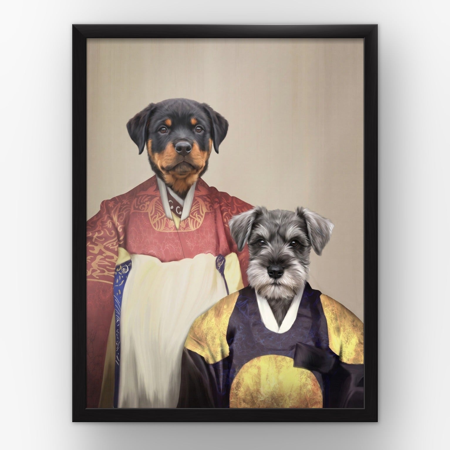 The Wise Pair custom pet poster in a black frame