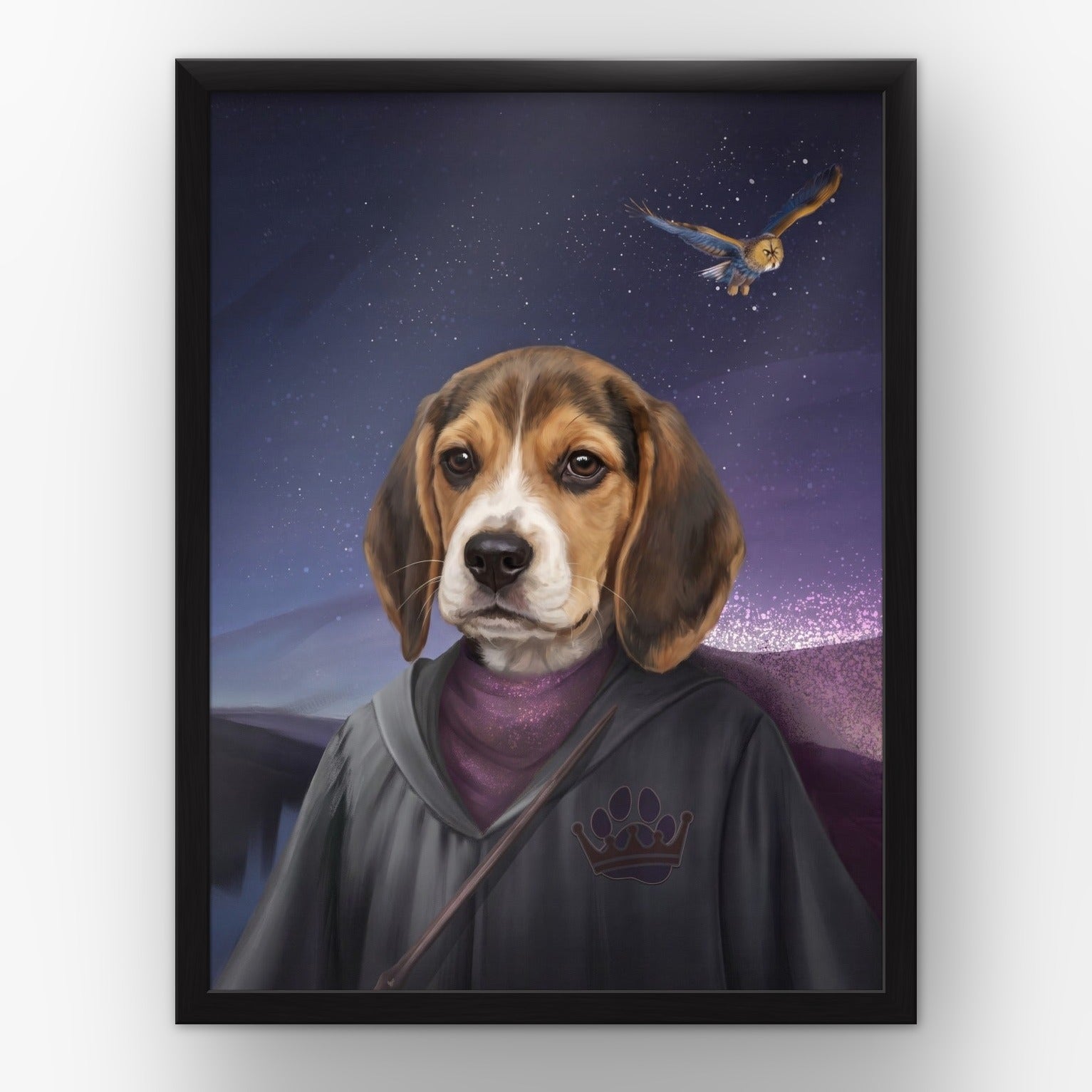 The Wizard custom pet poster in a black frame