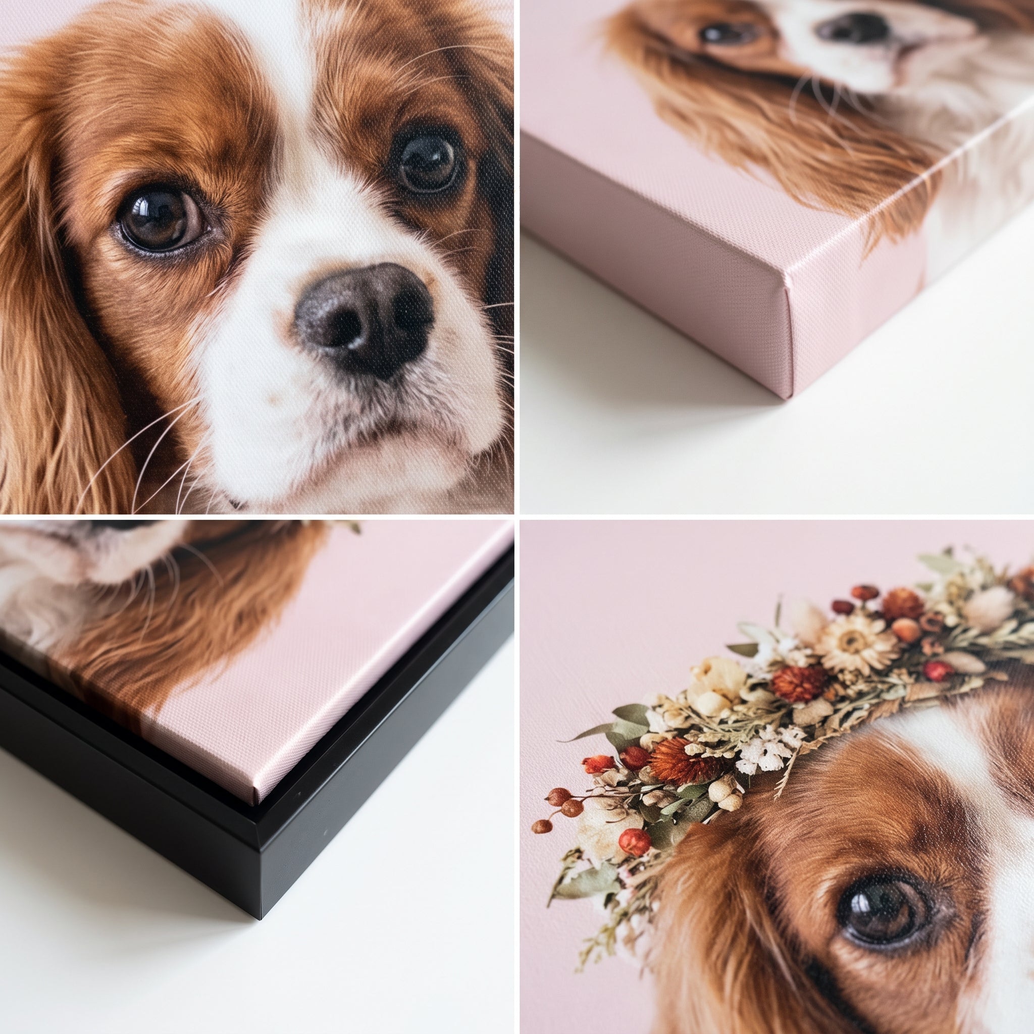 Close-up details of the Foliage Pet Portrait custom pet canvas