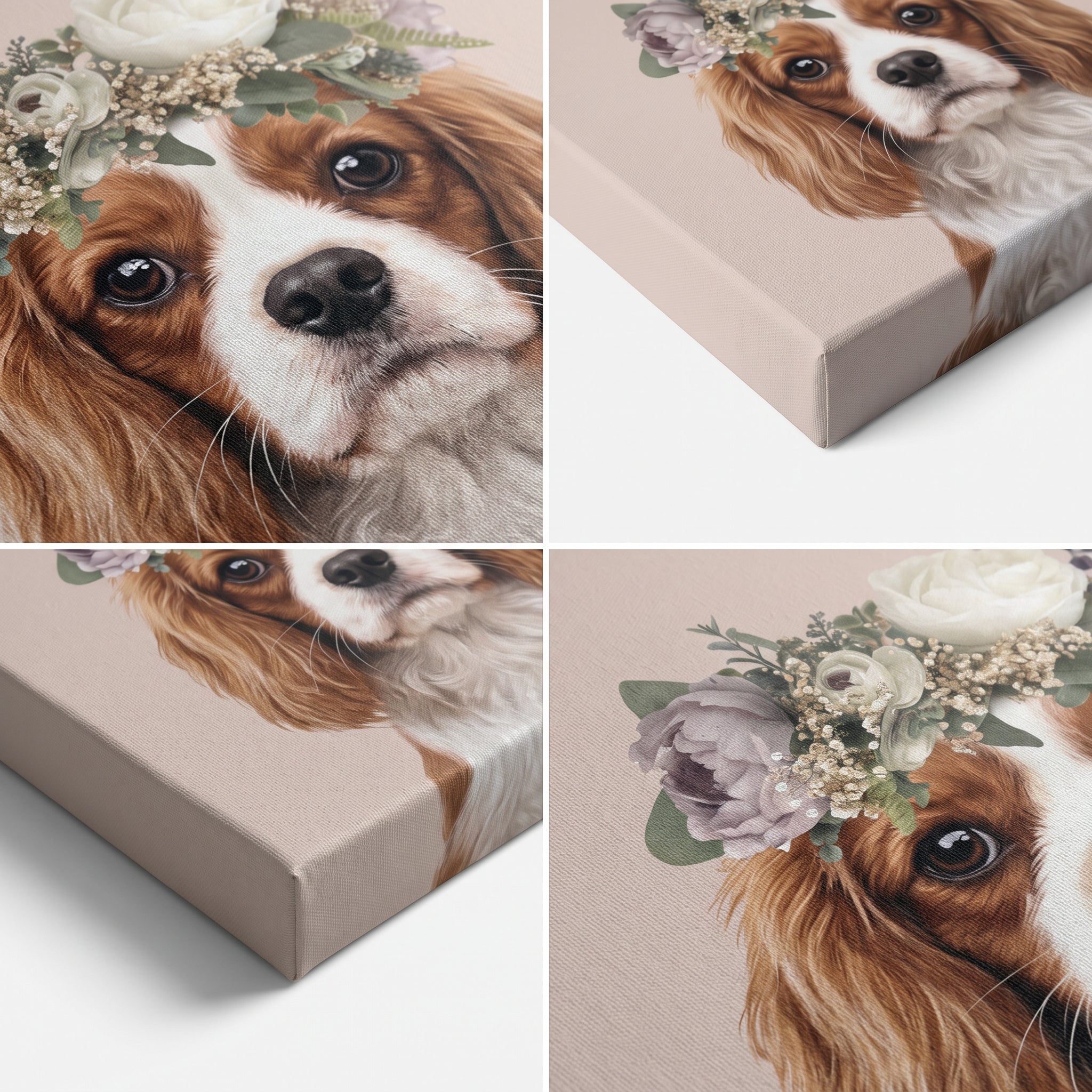 Close-up details of the Full Bloom Pet Portrait custom pet canvas