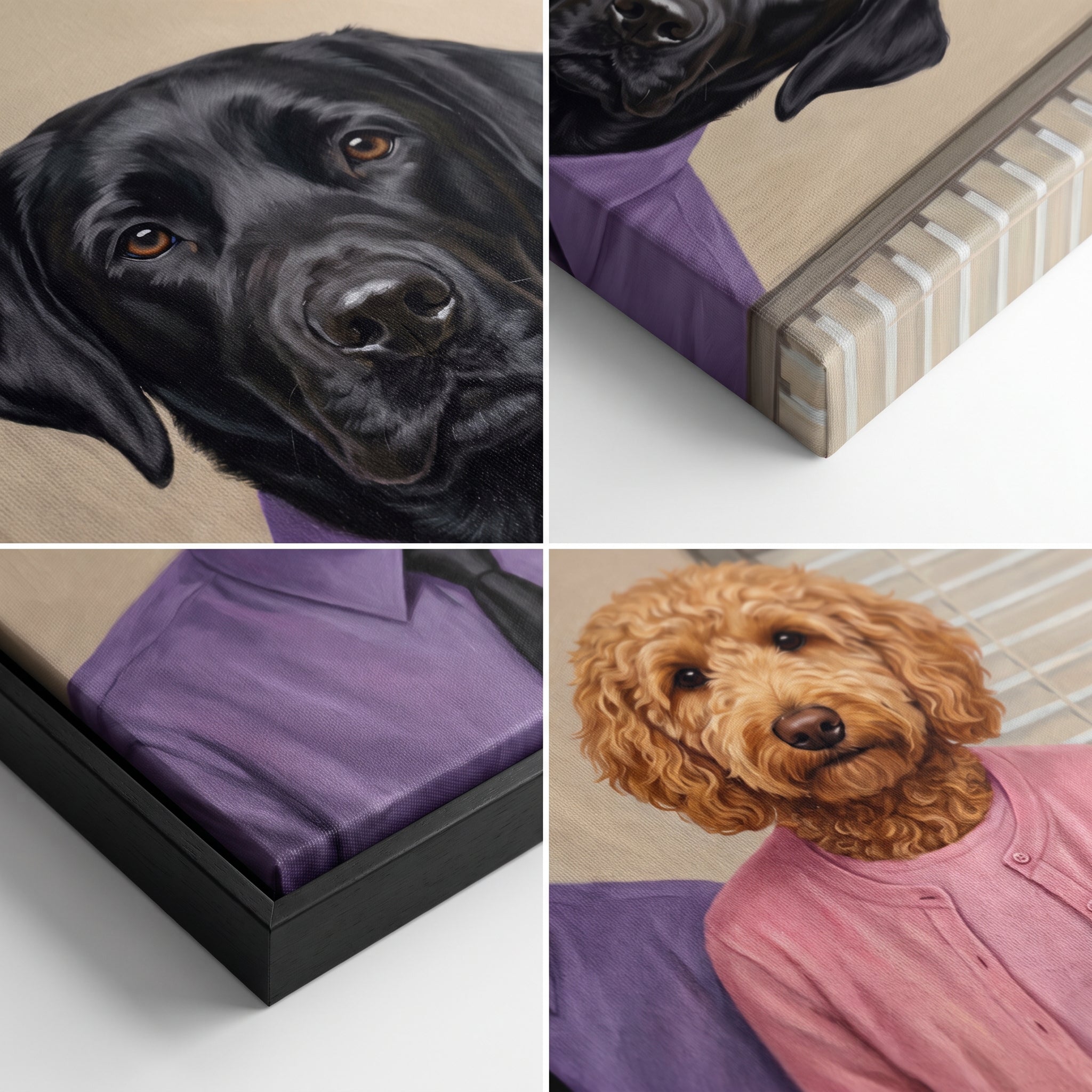 Close-up details of the Jim and Pam custom pet canvas