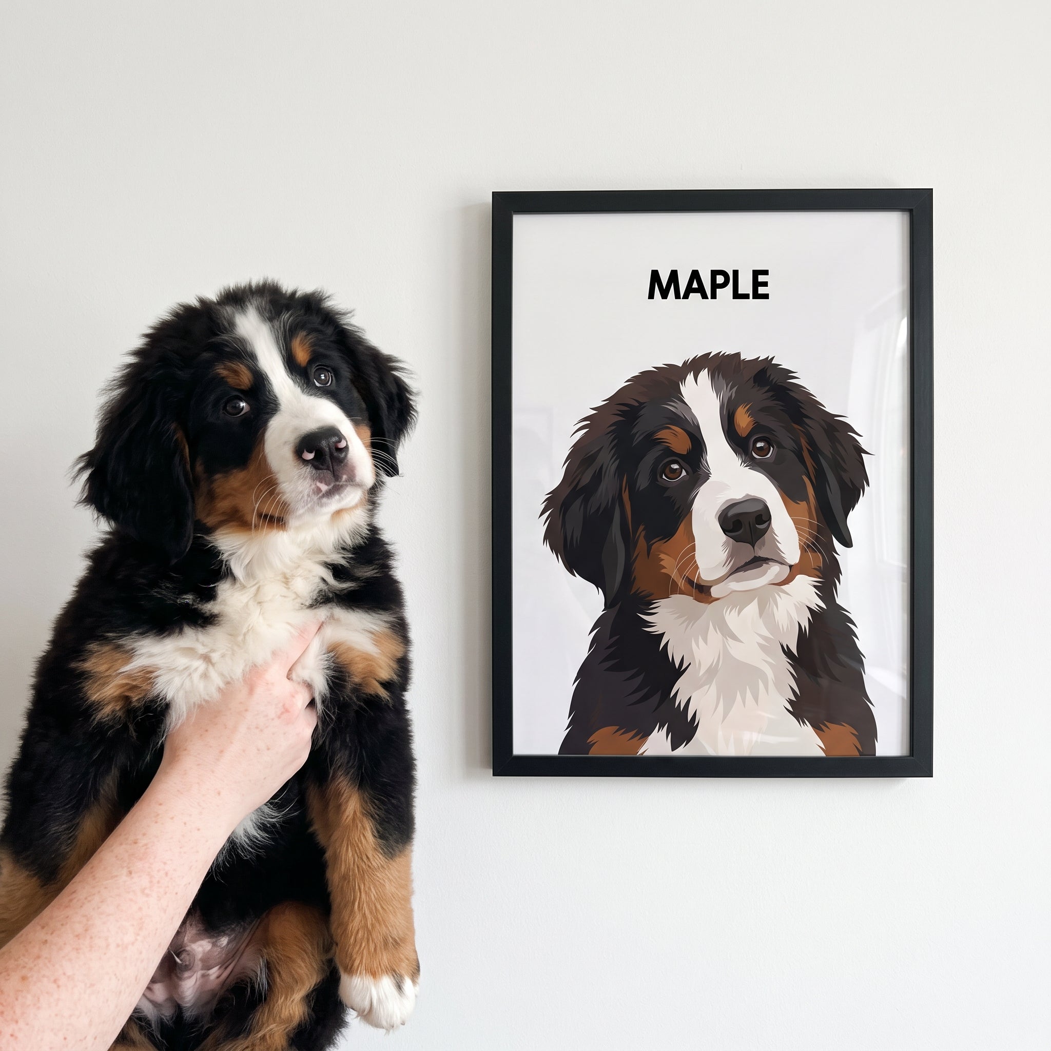Cavalier king charles spaniel next to its Modern Pet Portrait - One Pet