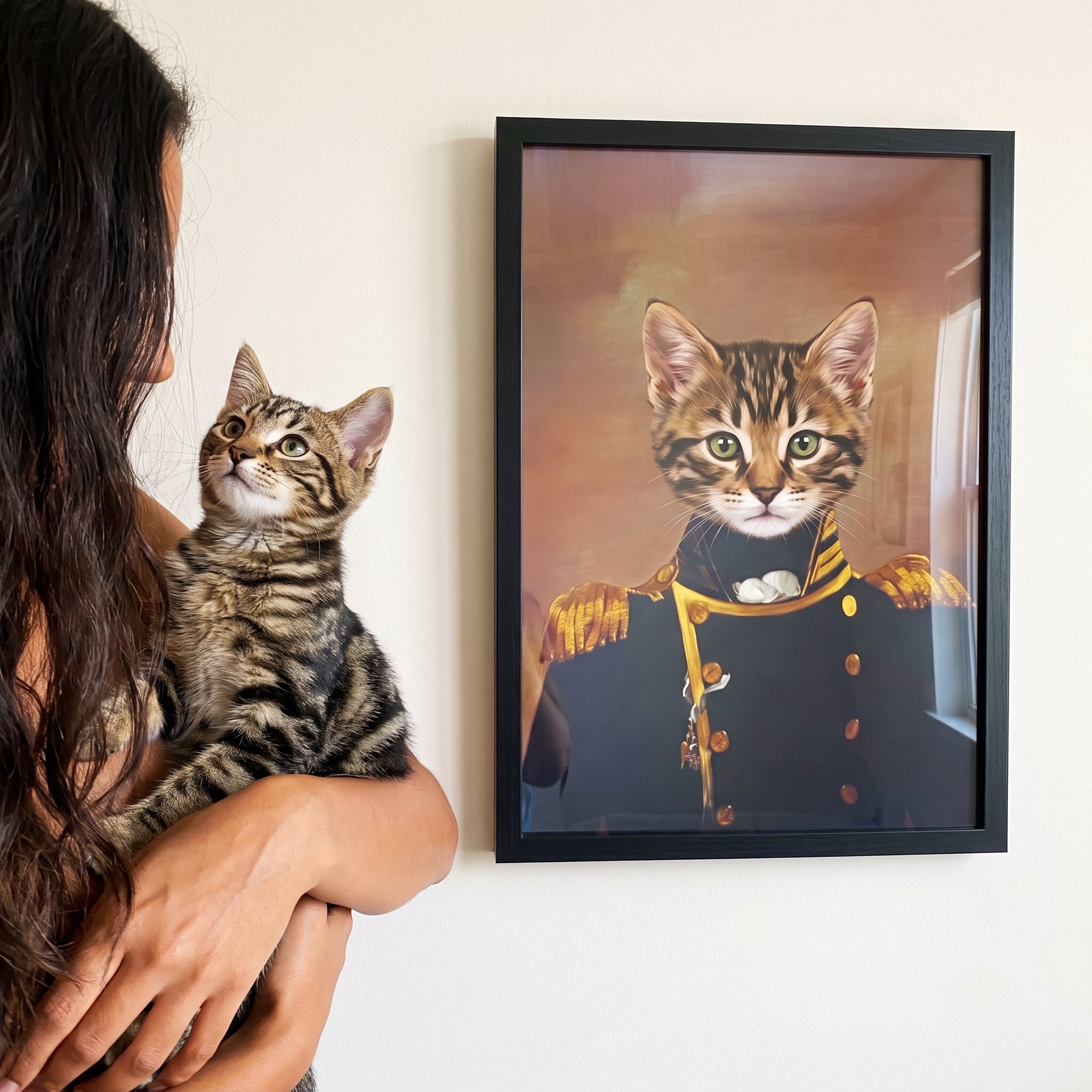 Brown tabby cat next to its The Admiral custom pet poster