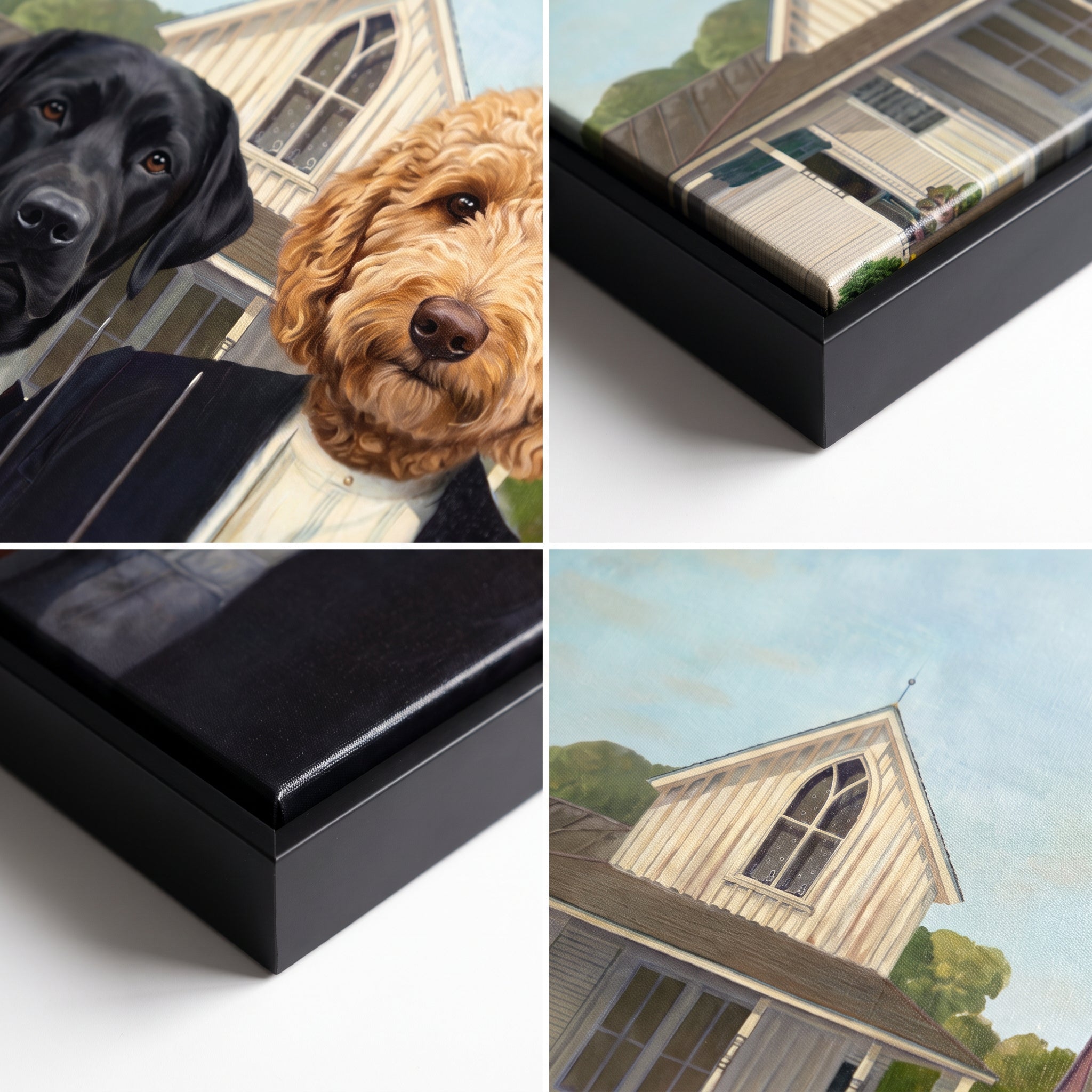 Close-up details of The American Gothic custom pet canvas