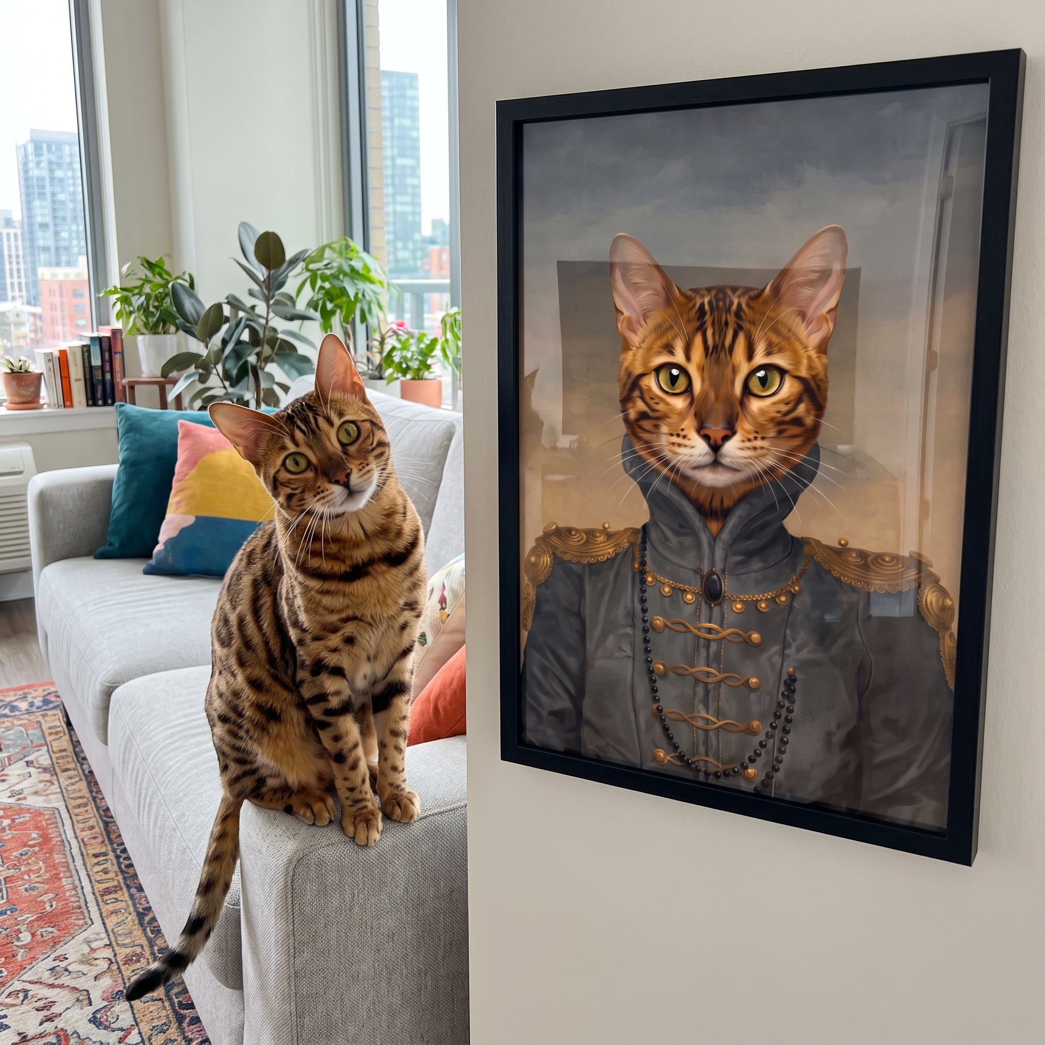 Bengal cat next to its The Baroness custom pet poster