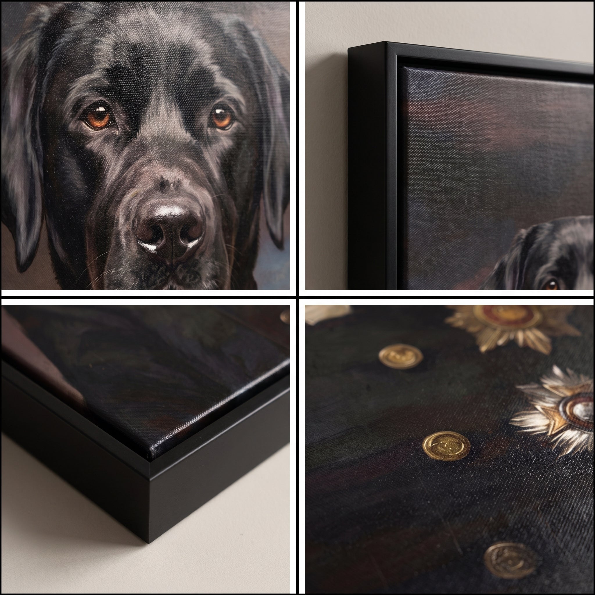 Close-up details of The Captain custom pet canvas