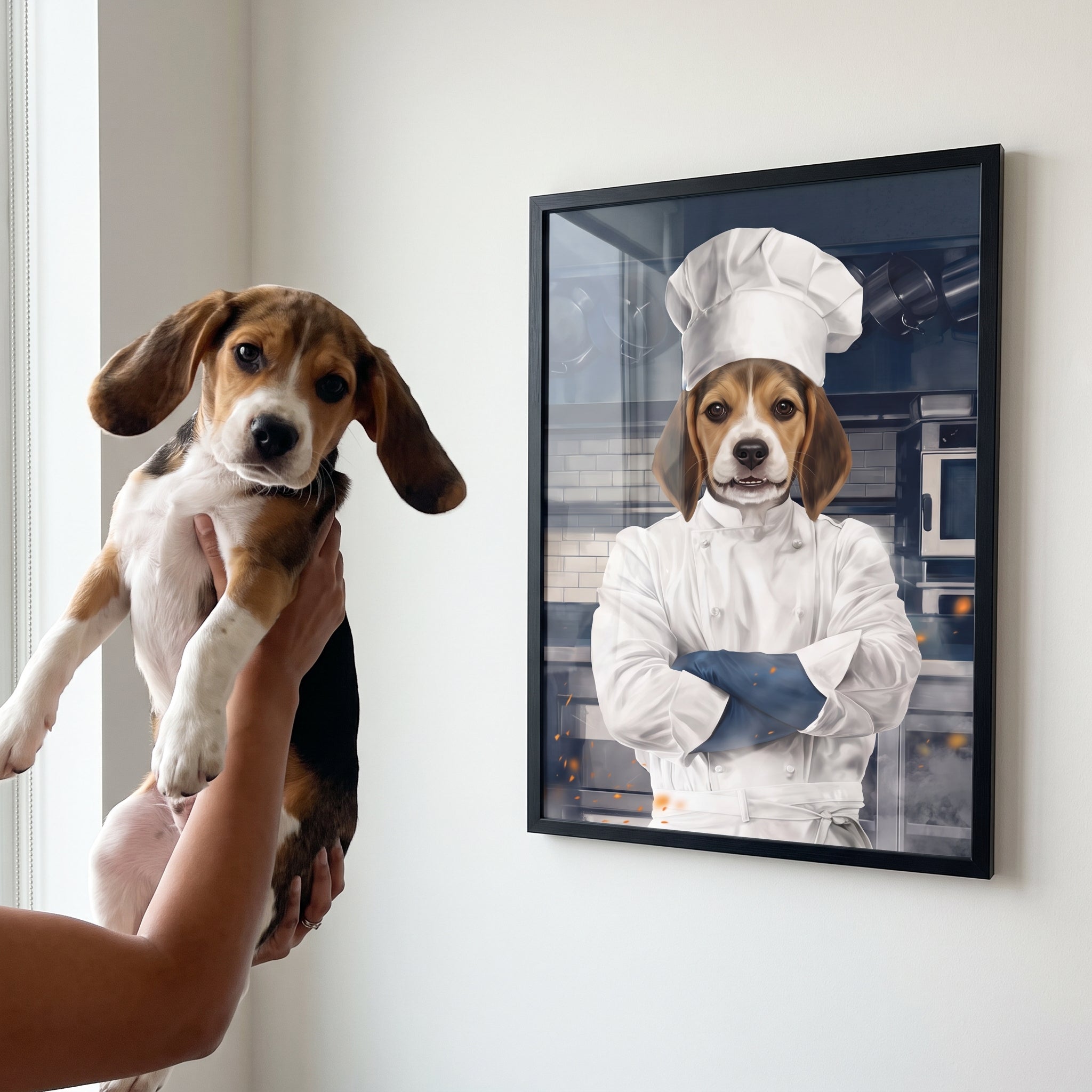Beagle next to its The Chef custom pet poster