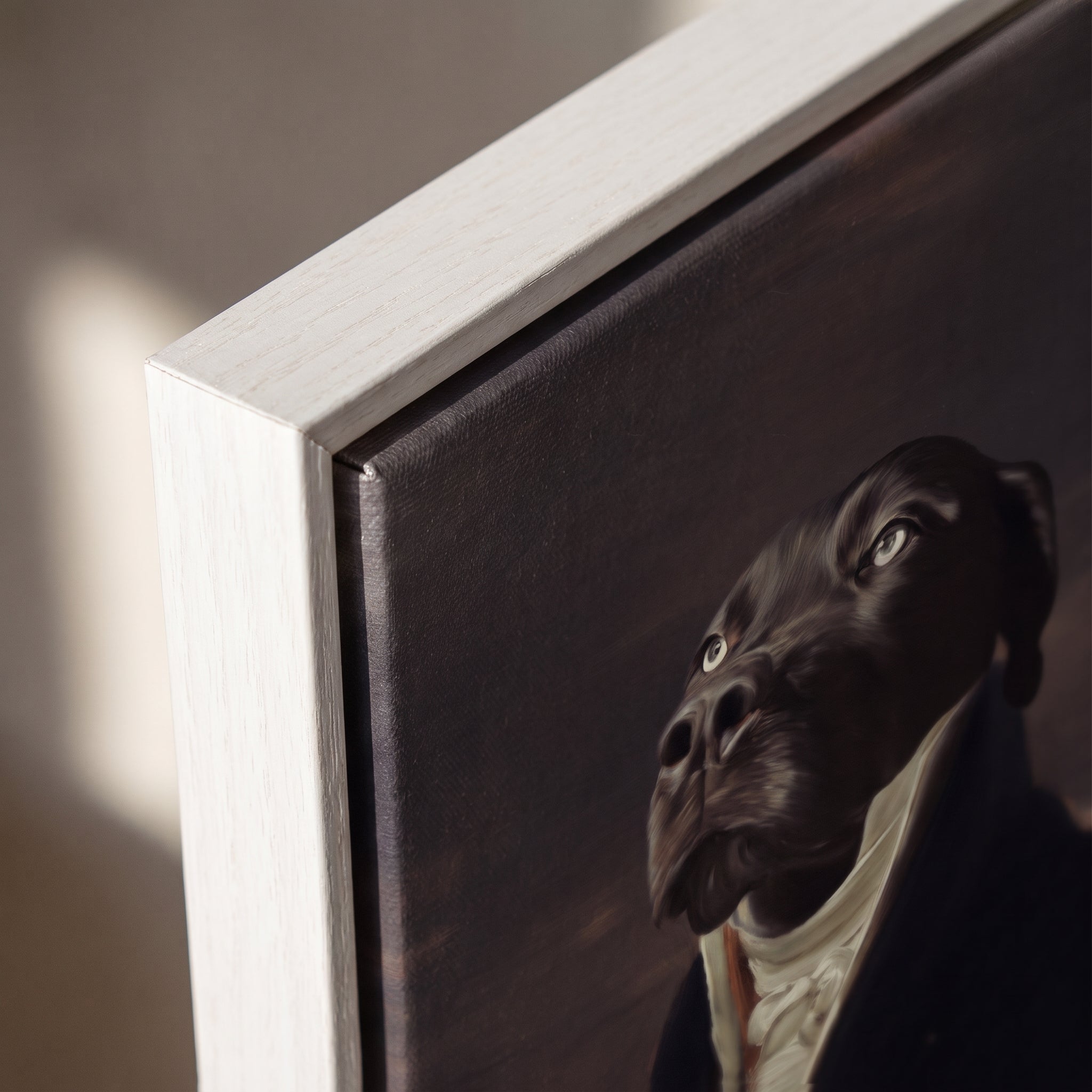 Close-up details of The Count custom pet canvas